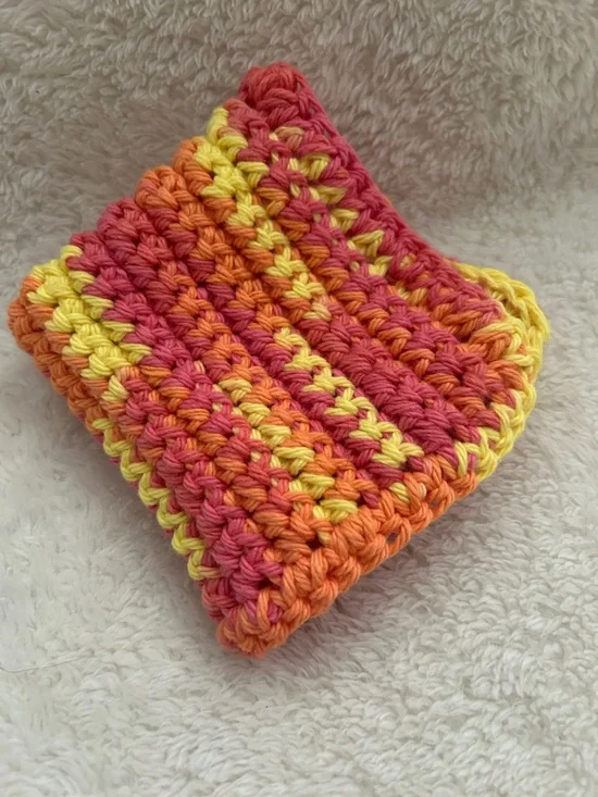 Handcrafted Women’s Crochet dishcloth - Pink Orange Yellow - Picture 2 of 2